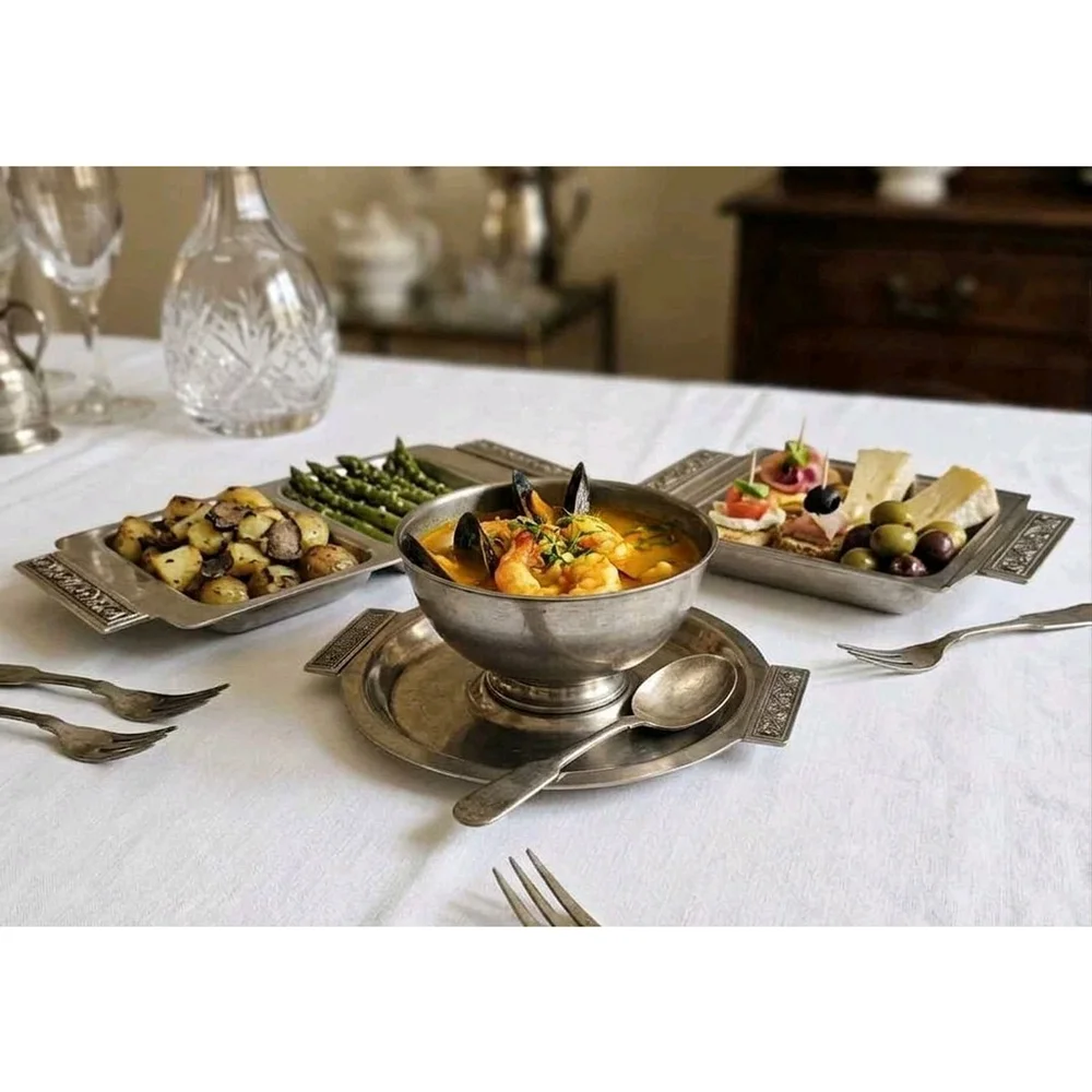 Vintage International Decorator Japan Stainless Steel Serving Dish Set w Handles